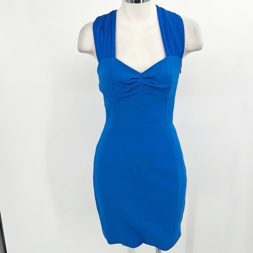 Karen Millen Pleated Strap Corset Mini Dress Cobalt Blue size 4